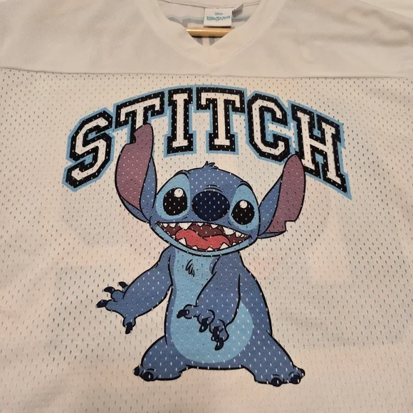 Disney Lilo & Stitch Cropped Jersey, White Women's Size Medium, Pre-owned - Picture 5 of 8